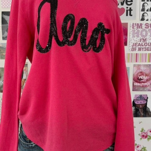 y2k aeropostale pink sequin logo waffle knit top size L - Picture 7 of 7